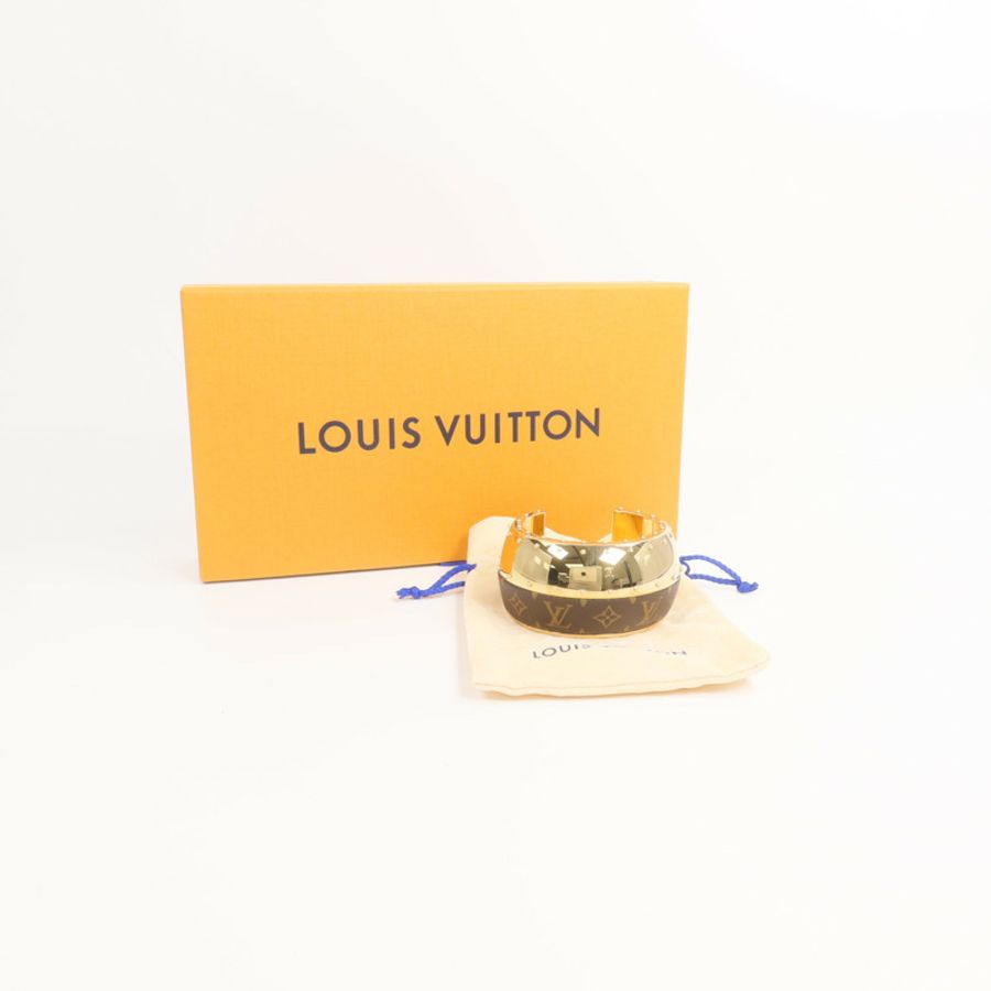 LOUIS VUITTON Monogram/金屬Wild LV Cuff M手鐲-7
