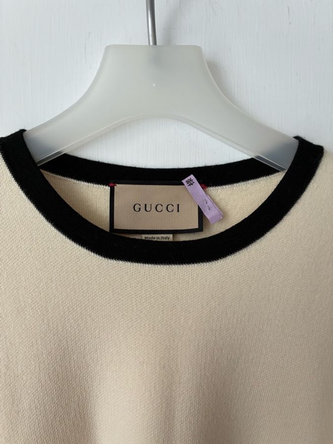 Gucci 米白黑小logo刺繡上衣💕L號-1