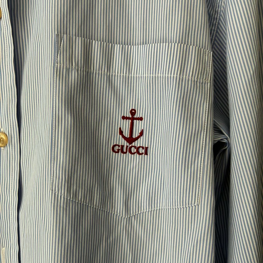 Gucci 藍色/紅船錨⚓️圖案襯衫42號-4