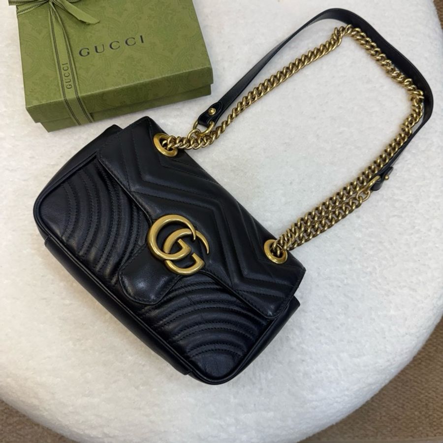Gucci 黑金牛皮下蓋馬夢22cm-0