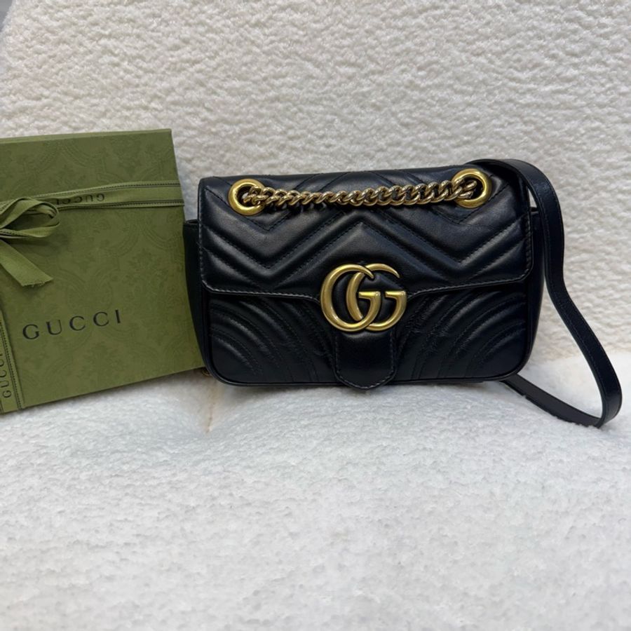 Gucci 黑金牛皮下蓋馬夢22cm-1