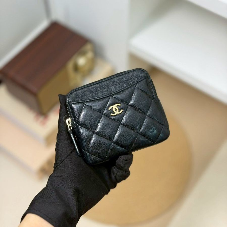 🏷Chanel 香奈兒．吐司零錢卡包 荔枝牛黑淡金 芯片款-0