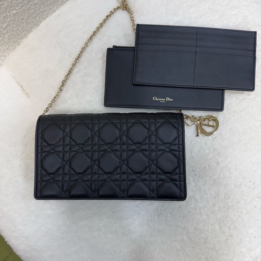 Dior 黑金羊皮藤格紋Lady Dior 鏈條包-5