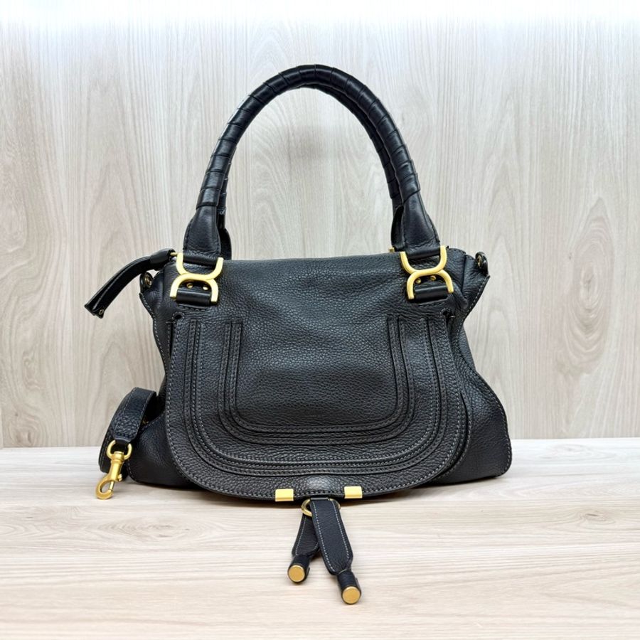CHLOE 黑色牛皮復古扣中號馬鞍包-2