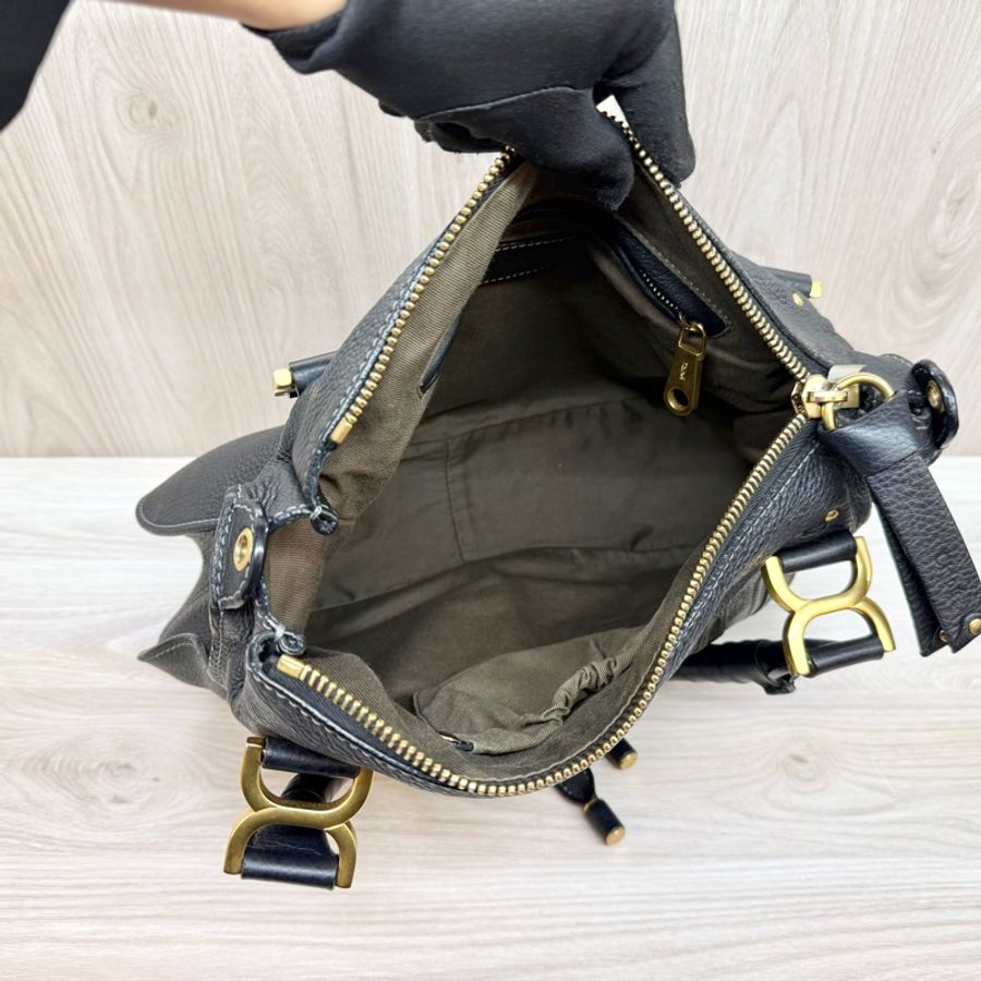 CHLOE 黑色牛皮復古扣中號馬鞍包-7