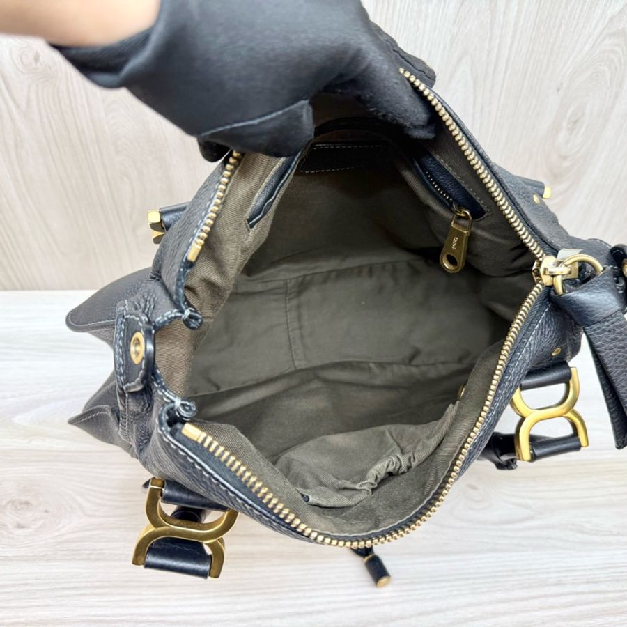 CHLOE 黑色牛皮復古扣中號馬鞍包-8
