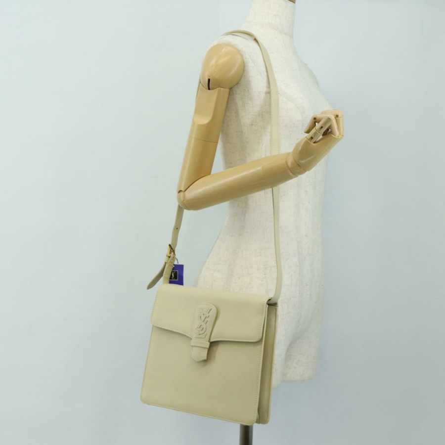 【日本直送】聖羅蘭 YSL 肩背包 皮革 象牙色 金色 正品 am11905V-27
