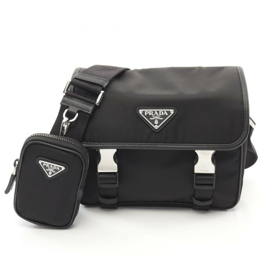 PRADA RE-NYLON TESSUTO+SAFFIANO 肩斜背包 2VD0342DMHF0002 黑色 全新-0