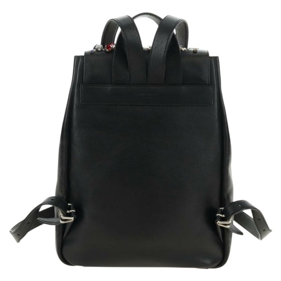 【日本直送】SAINT LAURENT 黑色銀色真皮雙肩包 Auth 185905SM-1