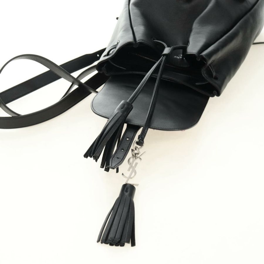 【日本直送】SAINT LAURENT 黑色銀色真皮雙肩包 Auth 185905SM-27