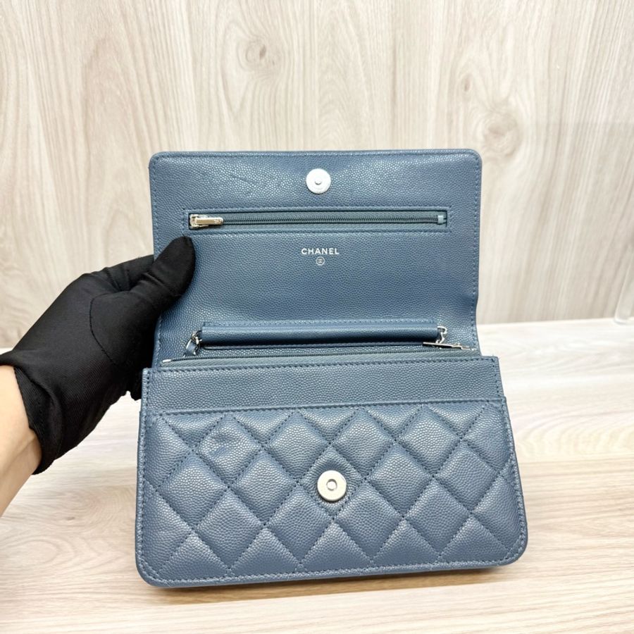 CHANEL🩵灰藍色23K菱格紋季節釦鏈包AP3600-6