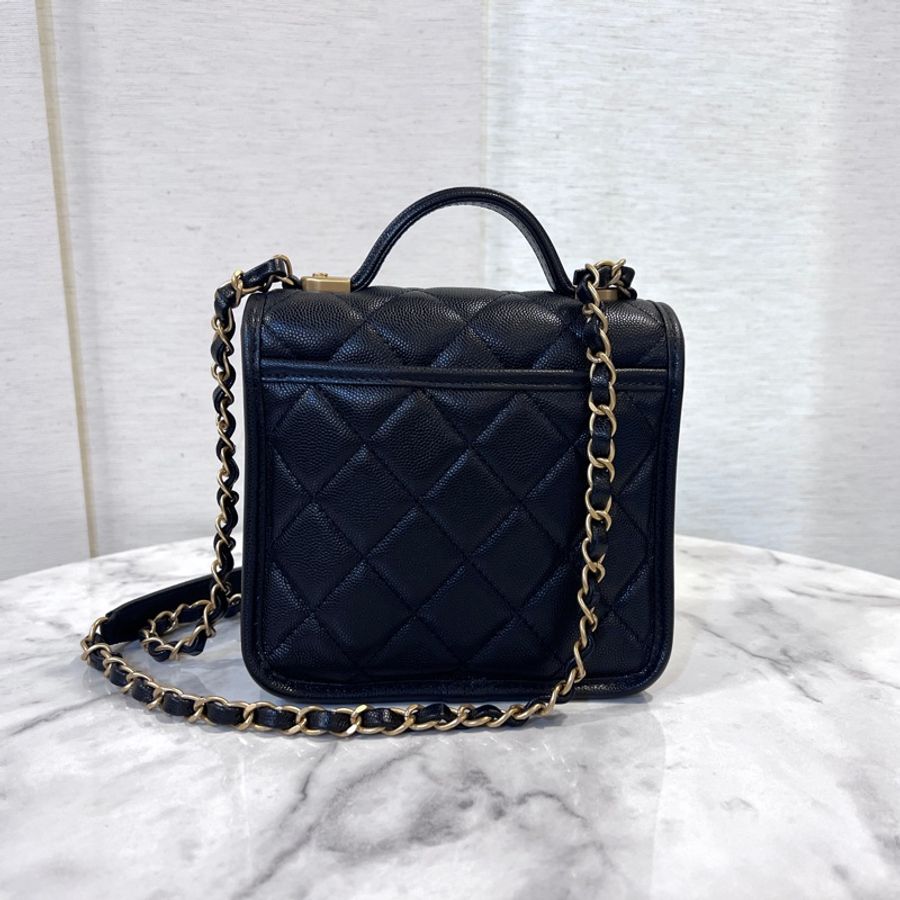 Chanel 黑荔枝皮金釦方形四葉草吊飾手提肩斜背包-1
