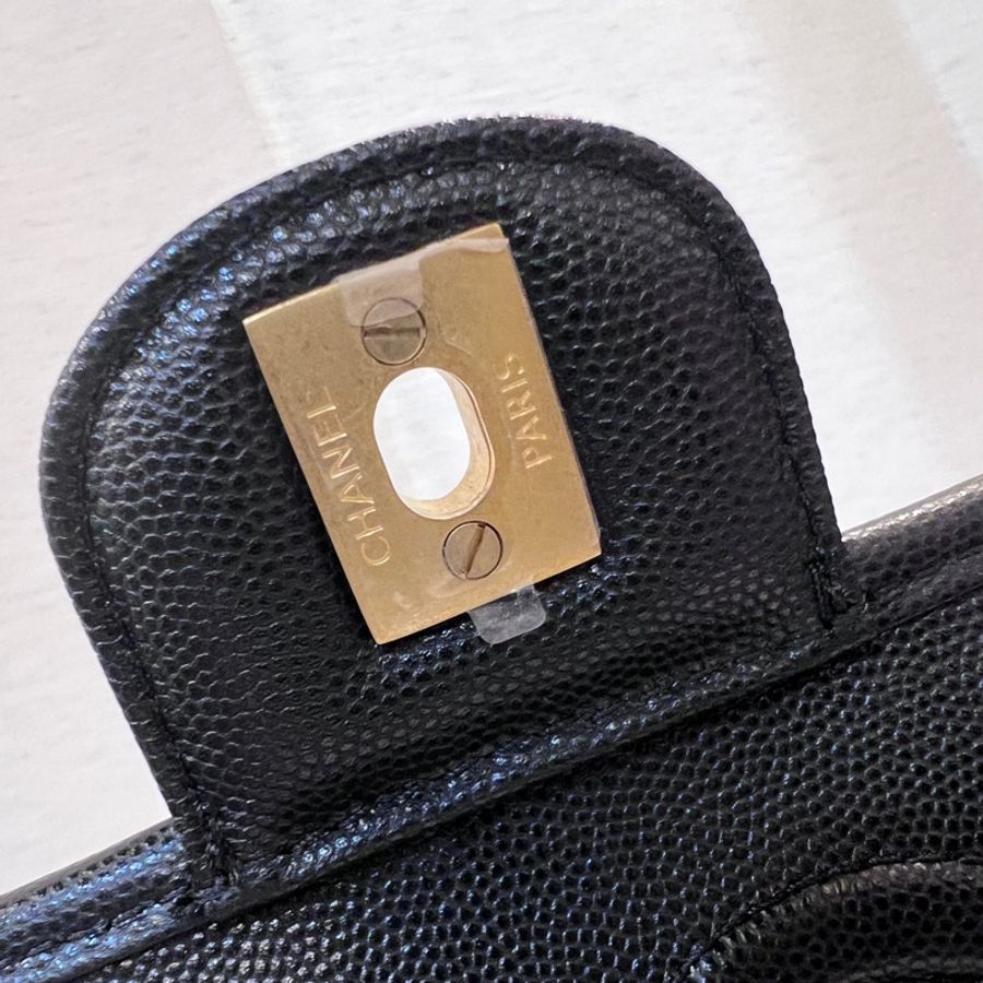 Chanel 黑荔枝皮金釦方形四葉草吊飾手提肩斜背包-12