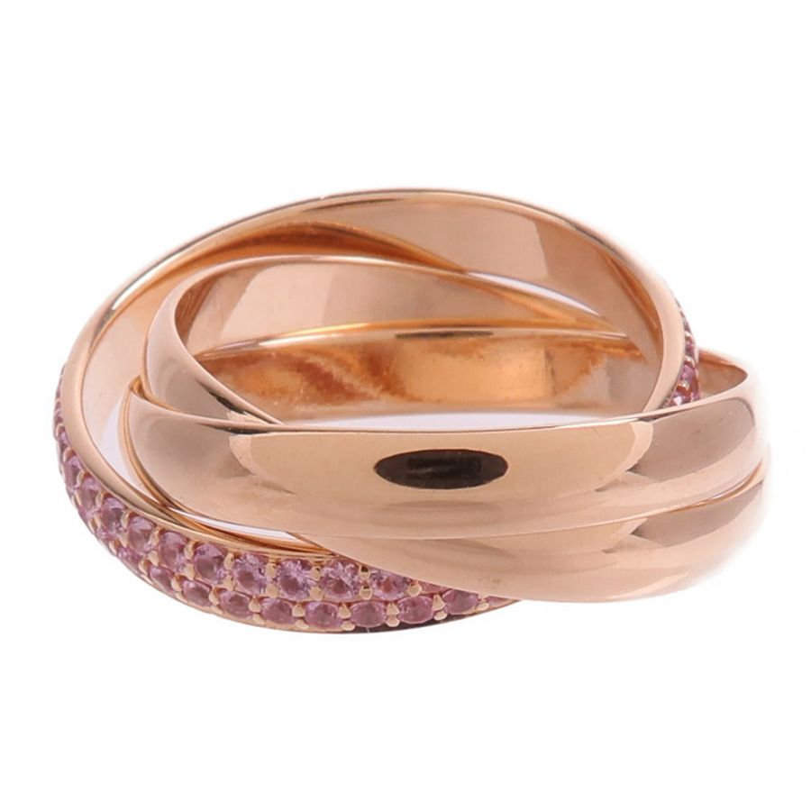 CARTIER 18K玫瑰金Trinity Ring粉紅藍寶石戒指-2