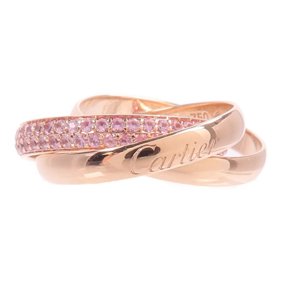 CARTIER 18K玫瑰金Trinity Ring粉紅藍寶石戒指-5