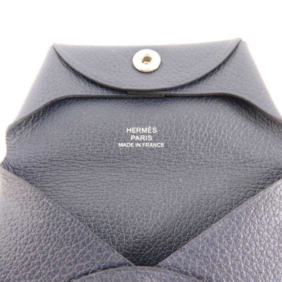 HERMES Evercolor皮革Bastia零錢包Bleu Nuit-6