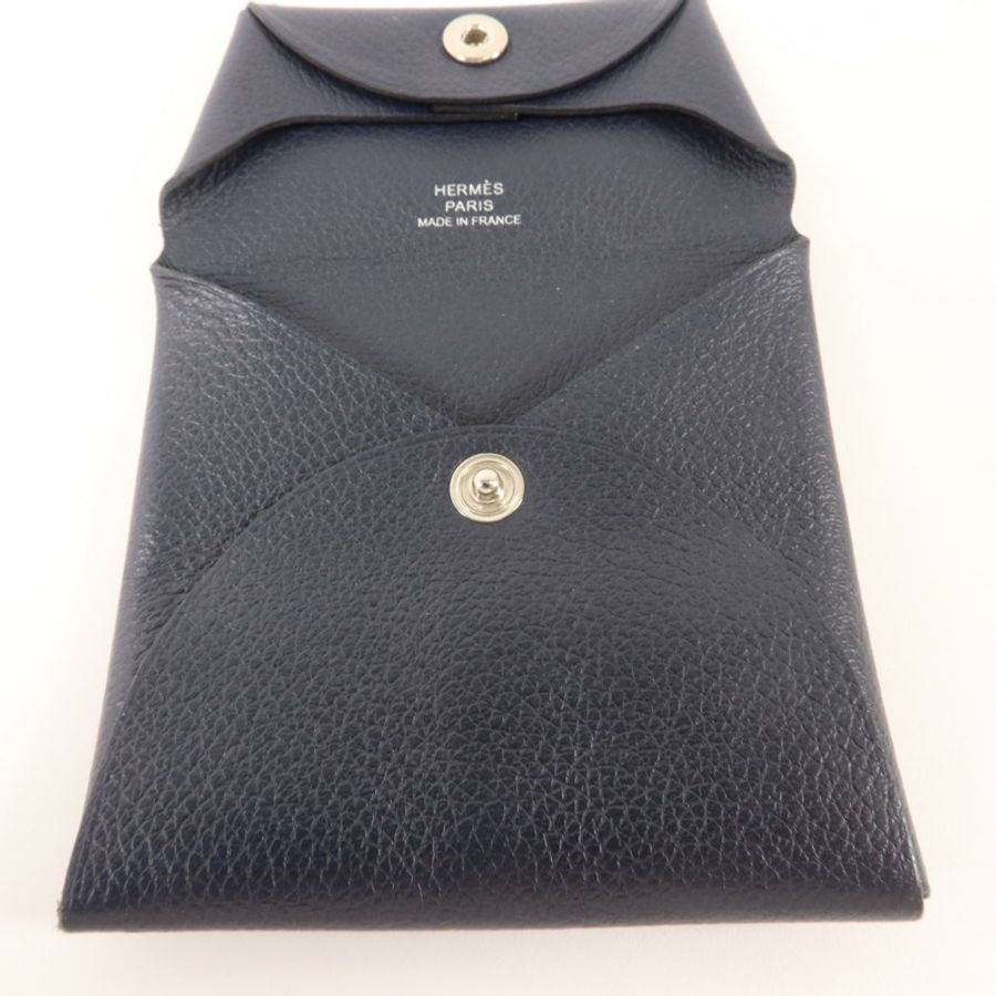 HERMES Evercolor皮革Bastia零錢包Bleu Nuit-8