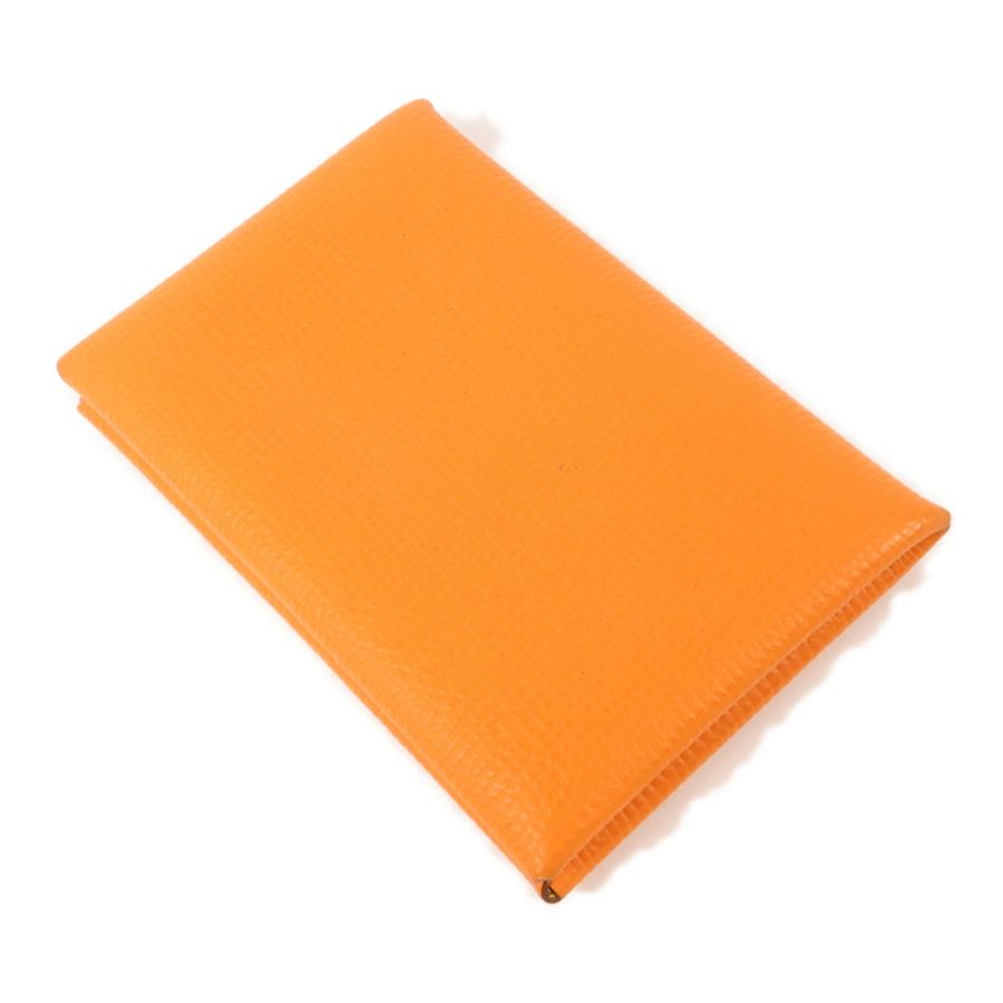 HERMES Epsom皮革Calvi Card Holder卡片套Orange/Lime-3
