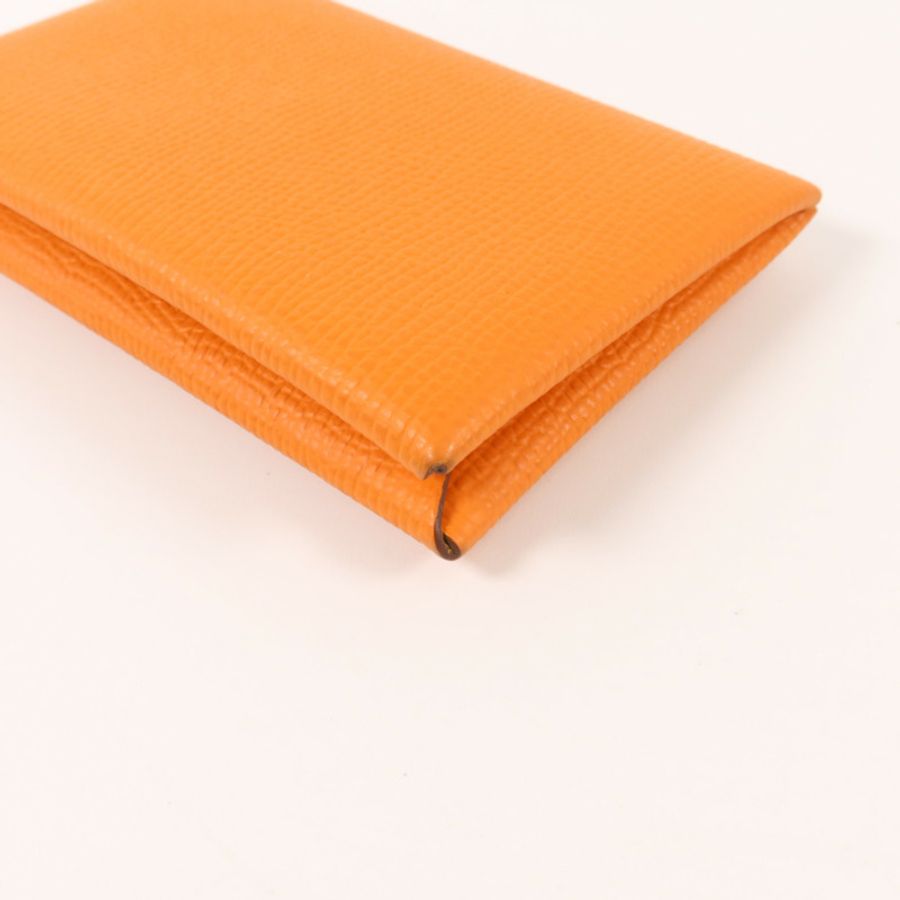 HERMES Epsom皮革Calvi Card Holder卡片套Orange/Lime-9