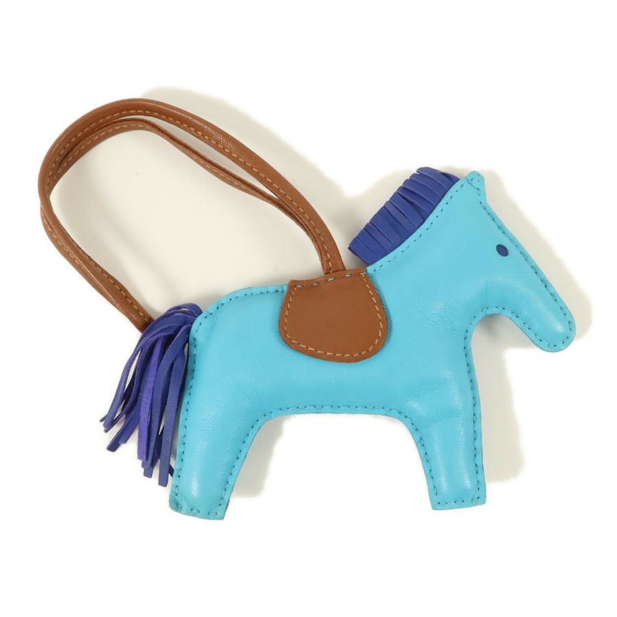 HERMES Milo皮革Rodeo MM掛飾Bleu Azteque/Bleu Electrique/Fauve-1