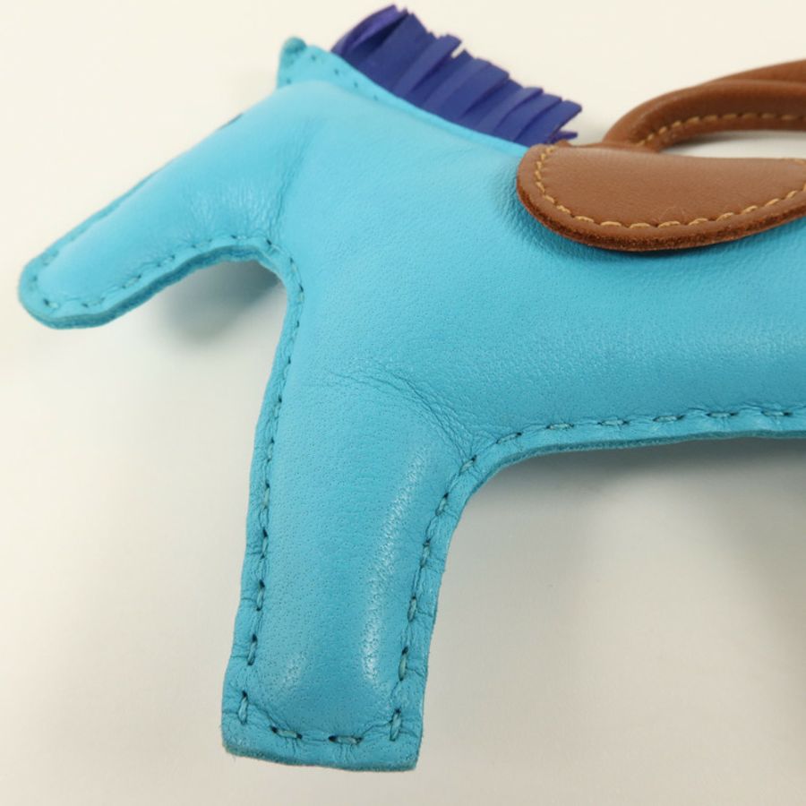 HERMES Milo皮革Rodeo MM掛飾Bleu Azteque/Bleu Electrique/Fauve-8