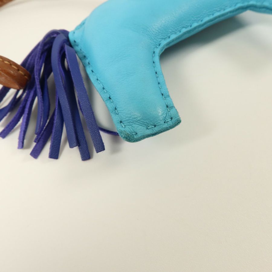 HERMES Milo皮革Rodeo MM掛飾Bleu Azteque/Bleu Electrique/Fauve-9