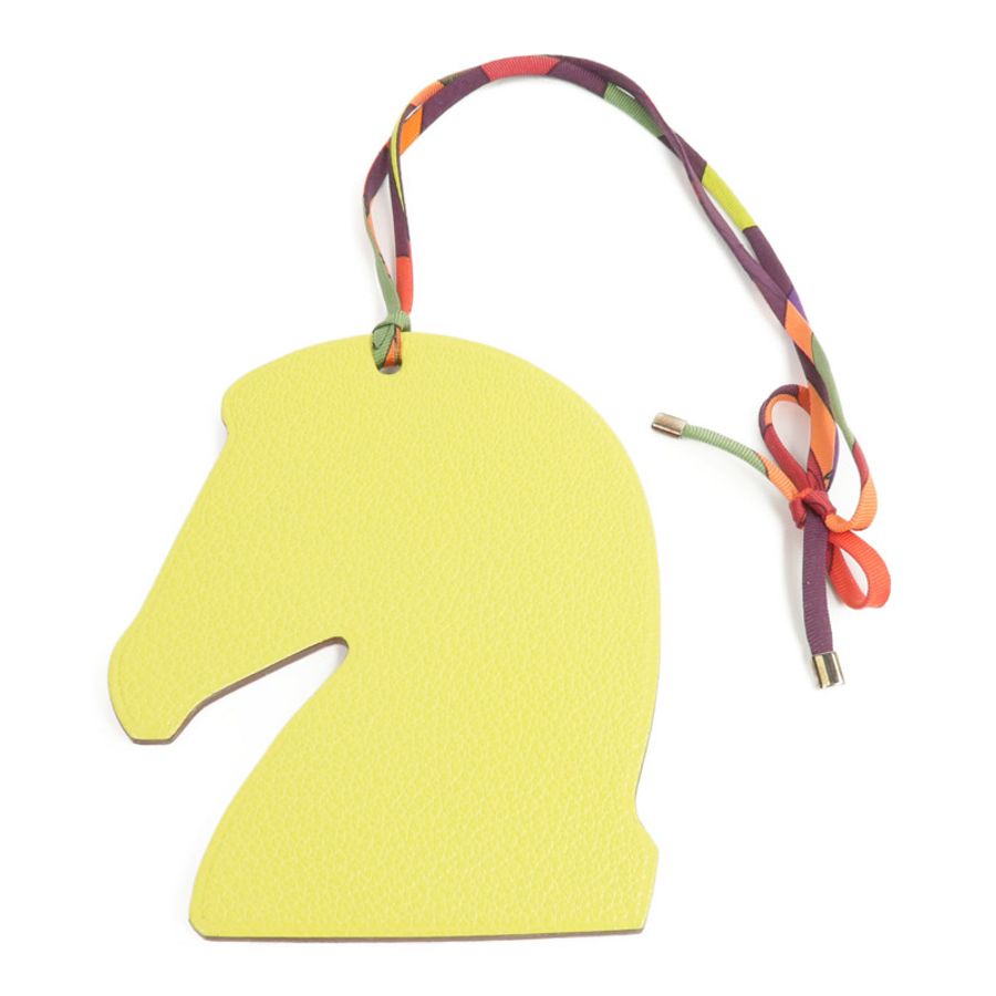 HERMES Chevre/Swift皮革Samarkand掛飾Jaune Poussin/Orange-1