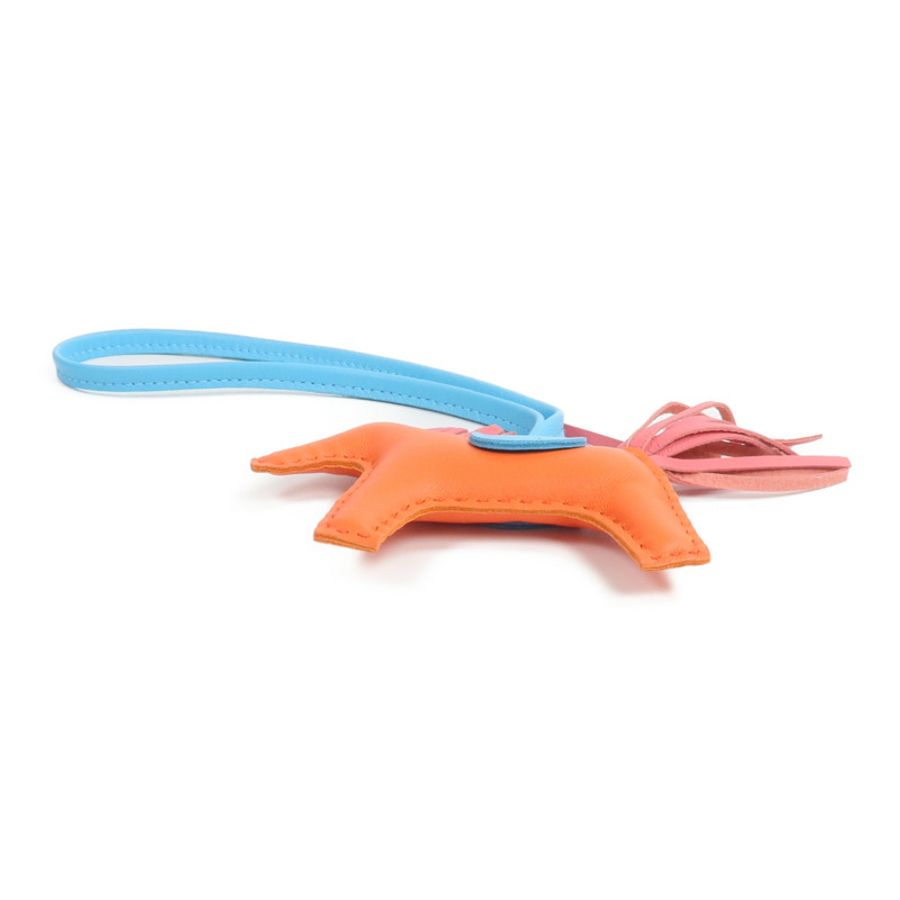 HERMES Milo皮革Rodeo PM掛飾Orange Poppy/Rose Azalee/Bleu Azteque-2