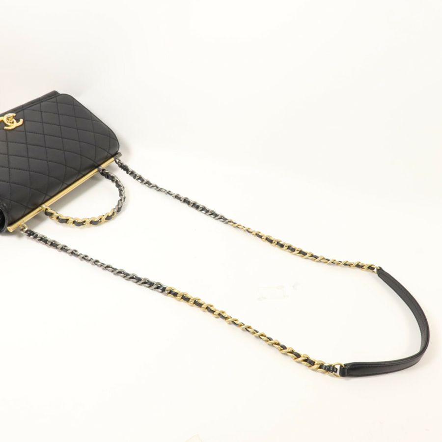 CHANEL 羊皮皮革Top Handle Flap鏈帶手挽肩背兩用袋-7