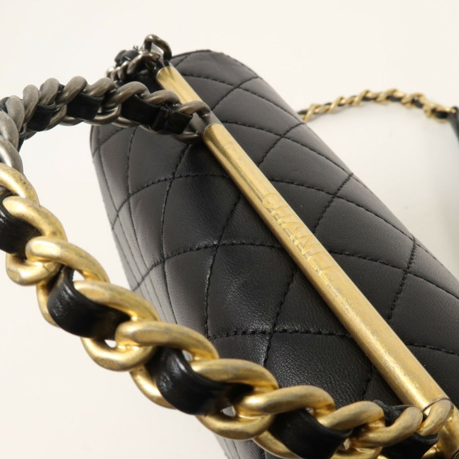 CHANEL 羊皮皮革Top Handle Flap鏈帶手挽肩背兩用袋-13