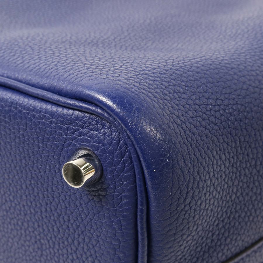 HERMES Clemence皮革Picotin PM手挽袋Bleu Saphir-13