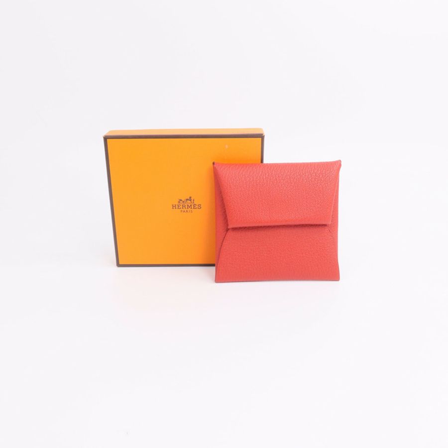 HERMES Chevre皮革Bastia零錢包Rose Texas-12