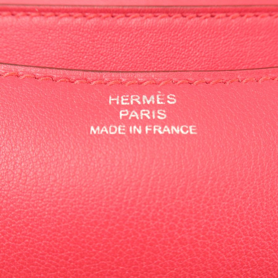 HERMES Swift皮革Constance Mini肩背袋Rose Extremt-5