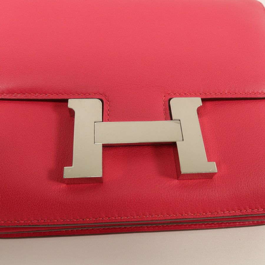 HERMES Swift皮革Constance Mini肩背袋Rose Extremt-7