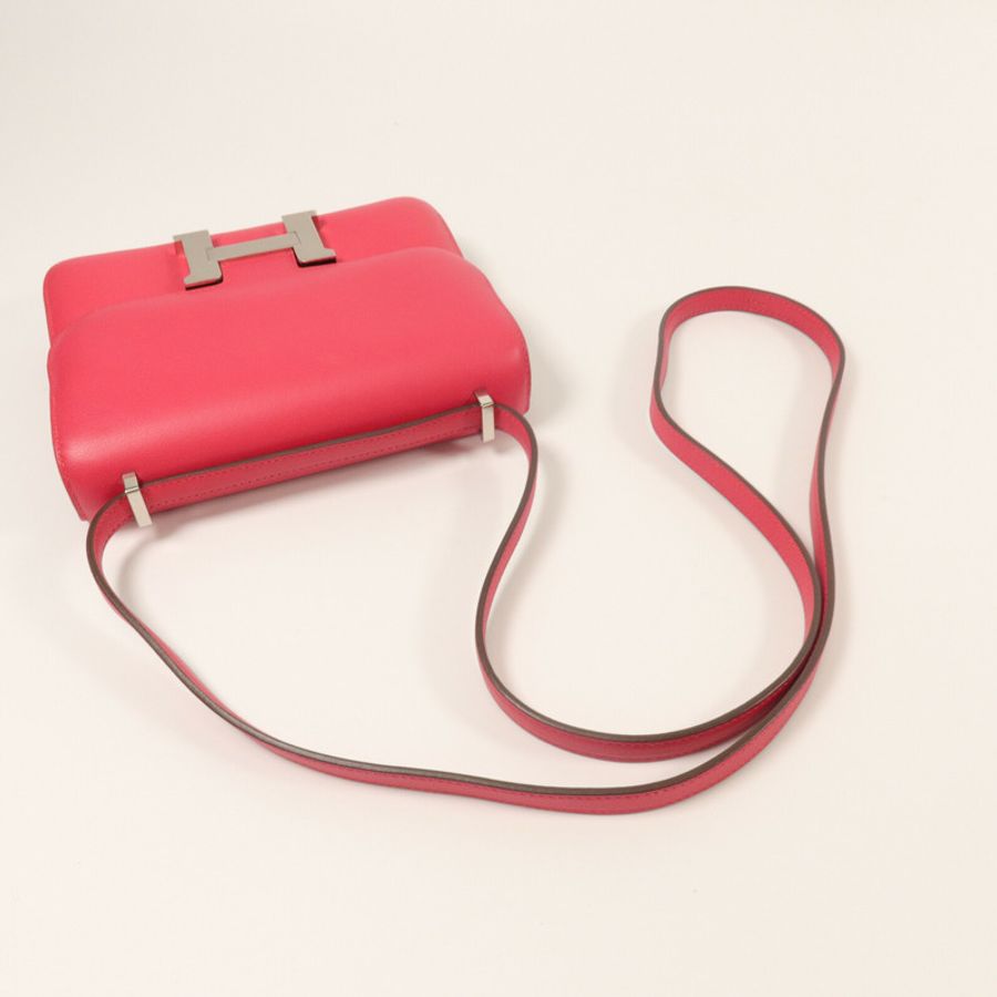 HERMES Swift皮革Constance Mini肩背袋Rose Extremt-8