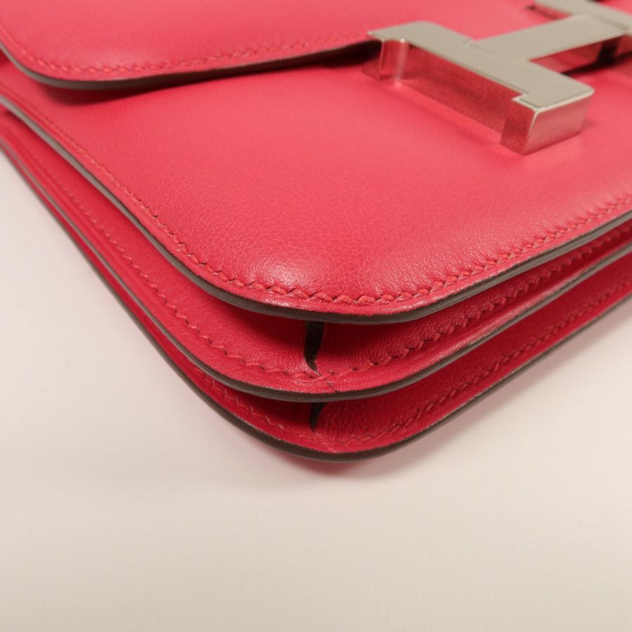 HERMES Swift皮革Constance Mini肩背袋Rose Extremt-10