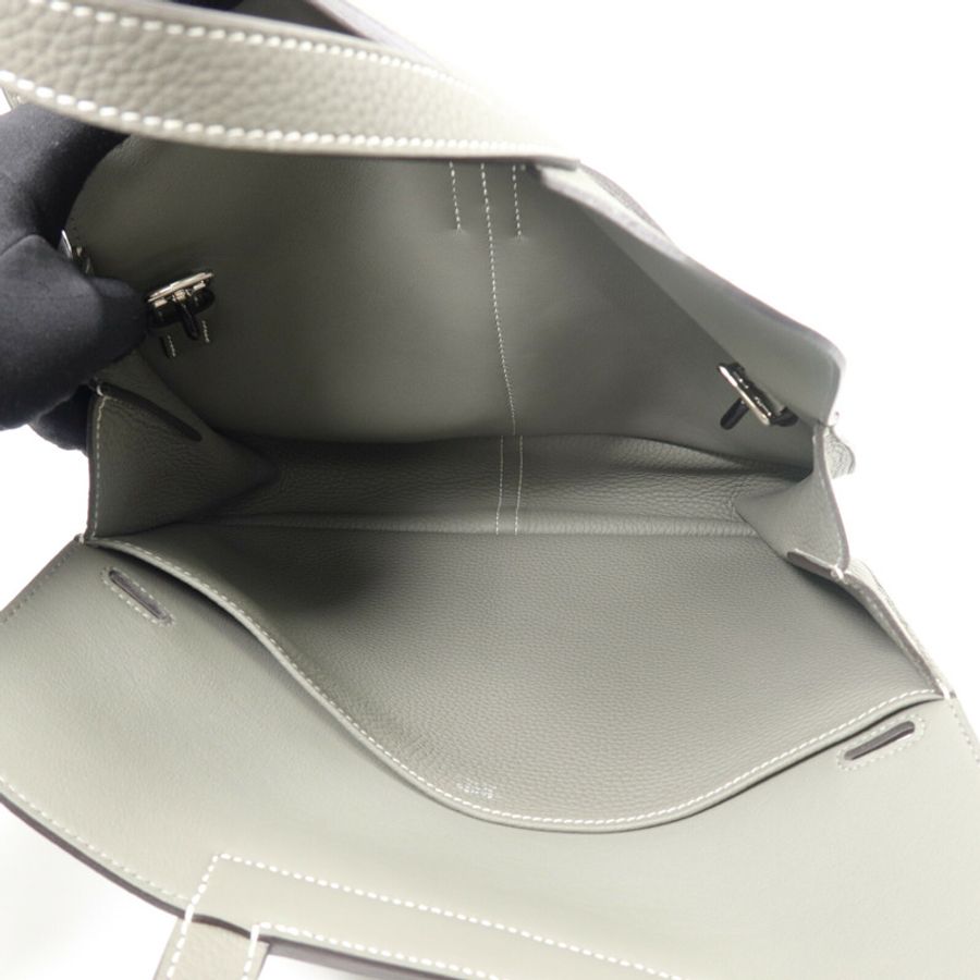 HERMES Clemence皮革Halzan 31手挽肩背兩用袋Gris Mouette-4