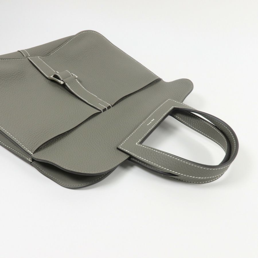 HERMES Clemence皮革Halzan 31手挽肩背兩用袋Gris Mouette-8