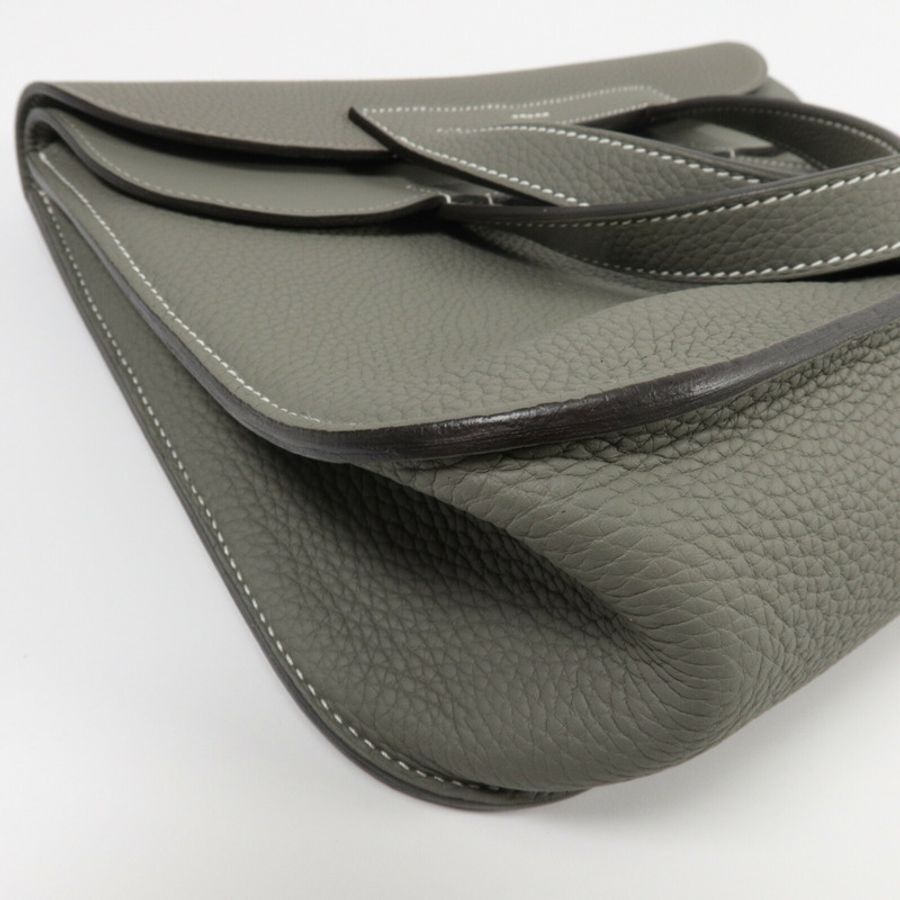 HERMES Clemence皮革Halzan 31手挽肩背兩用袋Gris Mouette-11