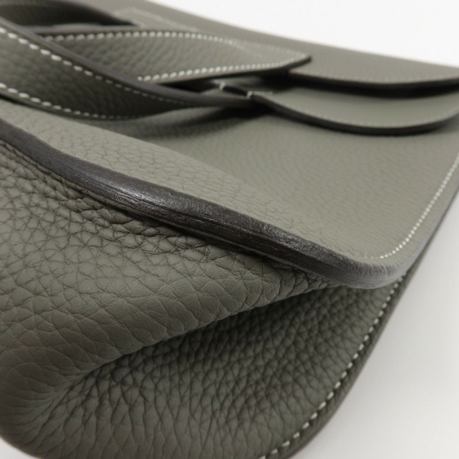 HERMES Clemence皮革Halzan 31手挽肩背兩用袋Gris Mouette-12