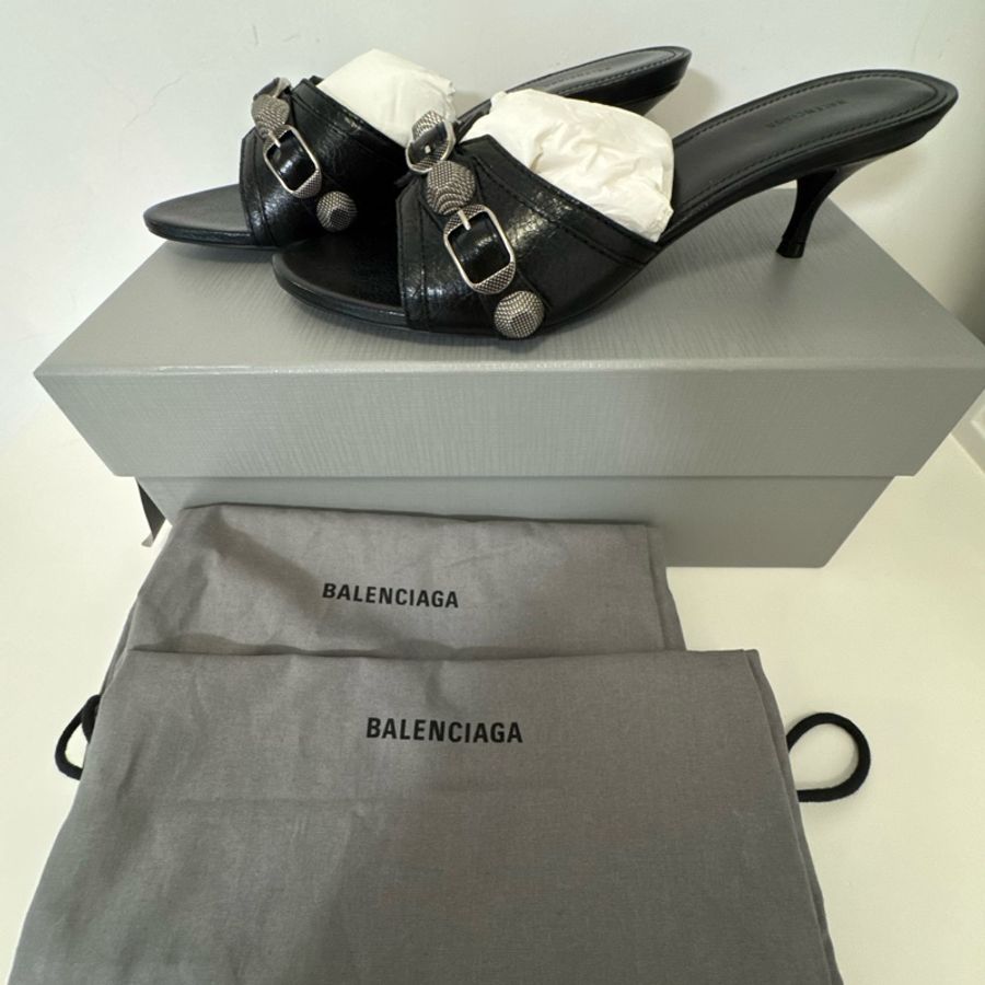 Balenciaga巴黎世家 Cagole 皮革 舒適 時尚涼拖 女款 黑色 38-4