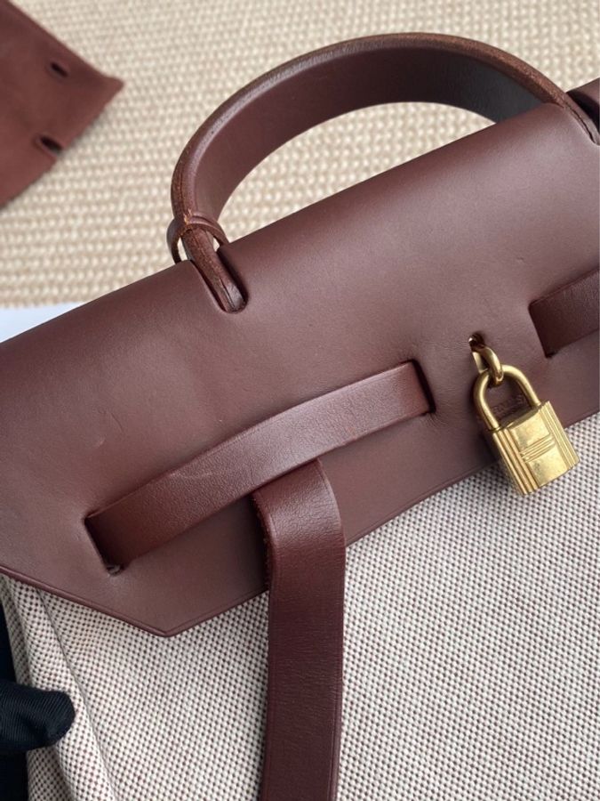 Hermes/愛馬仕 herbag31金棕雙肩/雙袋 配件塵袋鑰匙鎖 框F-19