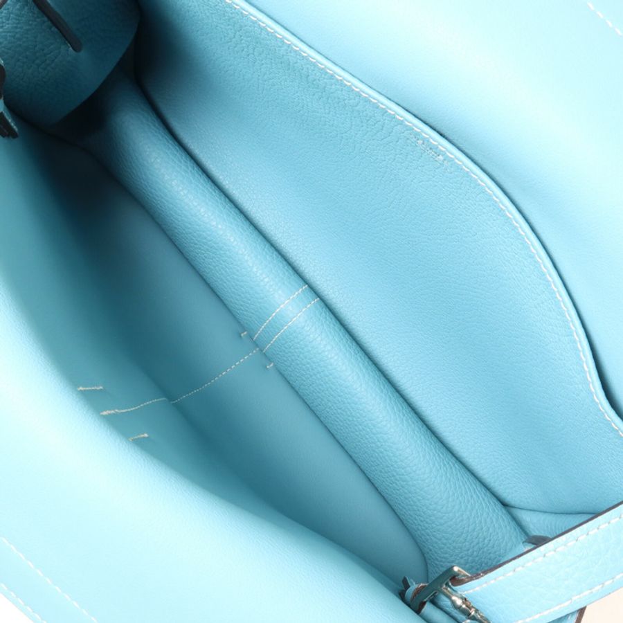 HERMES Clemence皮革Halzan 31手挽肩背兩用袋Bleu Saint Cyr-4