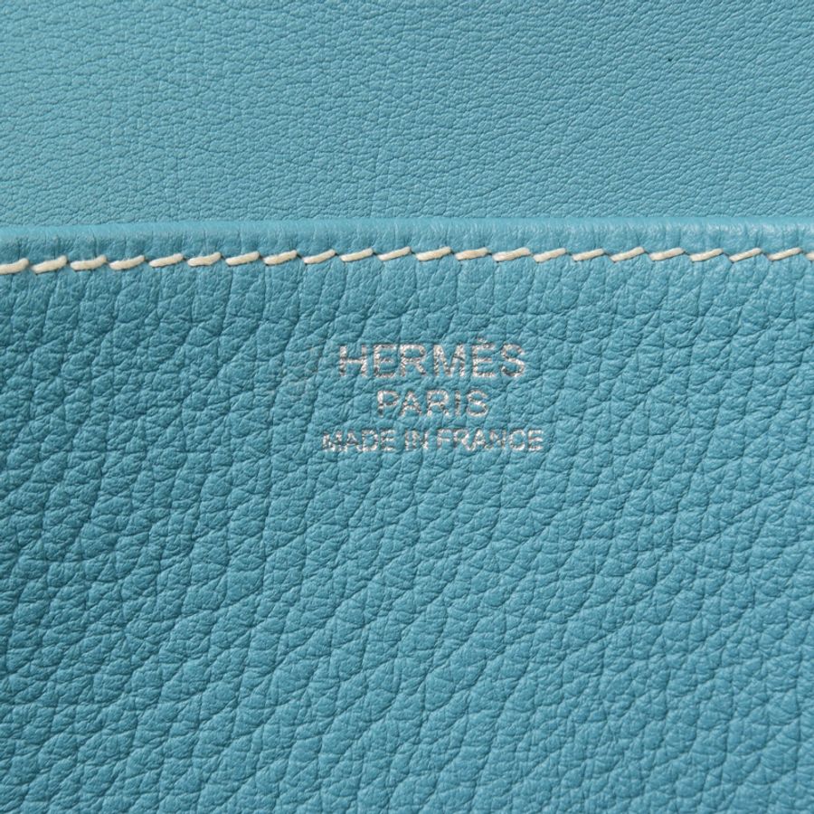 HERMES Clemence皮革Halzan 31手挽肩背兩用袋Bleu Saint Cyr-5