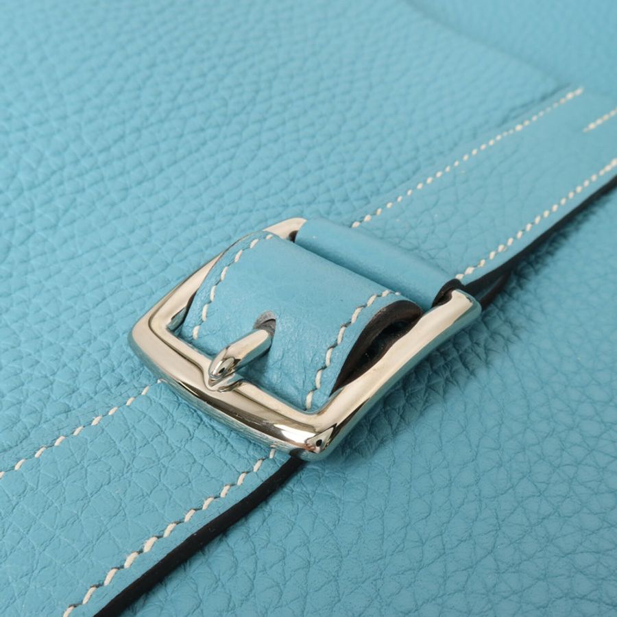 HERMES Clemence皮革Halzan 31手挽肩背兩用袋Bleu Saint Cyr-9