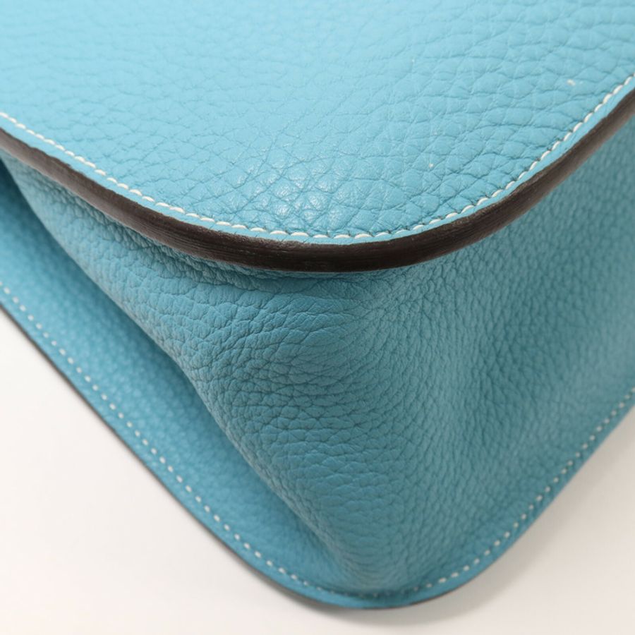 HERMES Clemence皮革Halzan 31手挽肩背兩用袋Bleu Saint Cyr-12