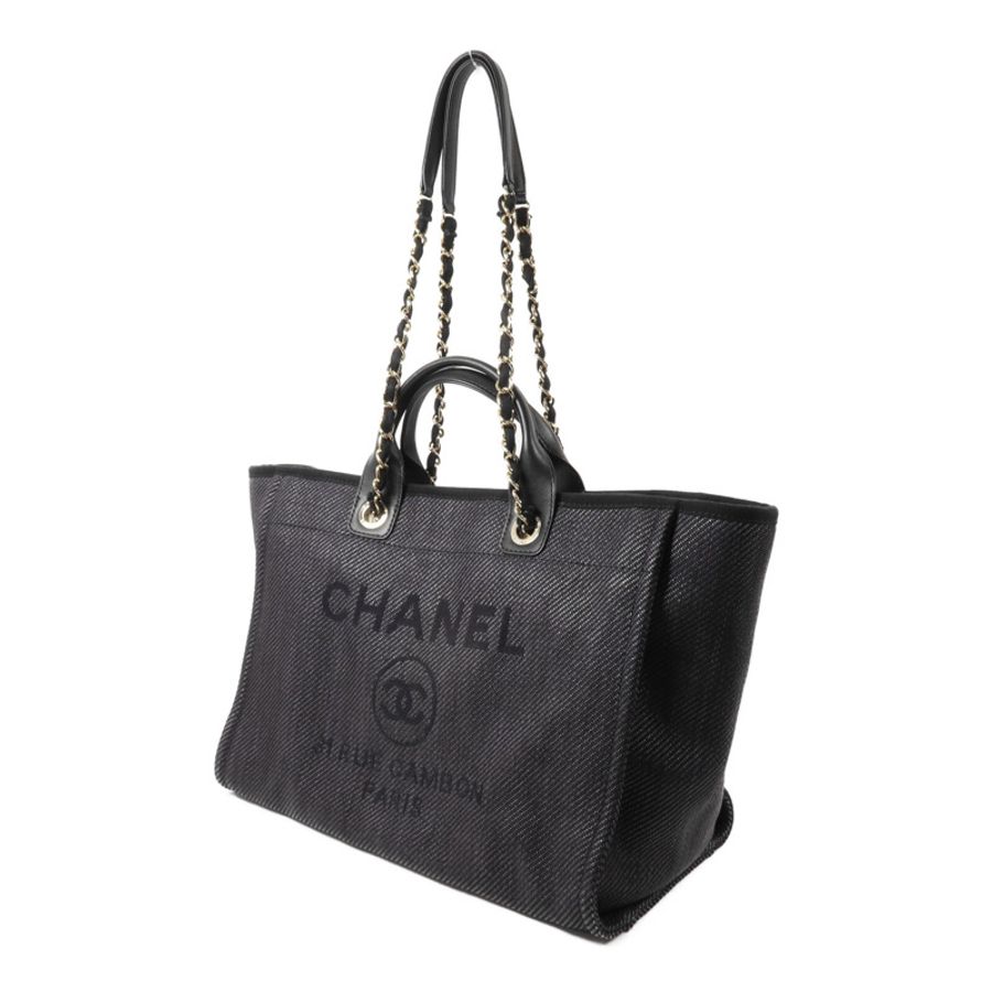 CHANEL 帆布Deauville Tote鏈帶手挽肩背兩用袋-2
