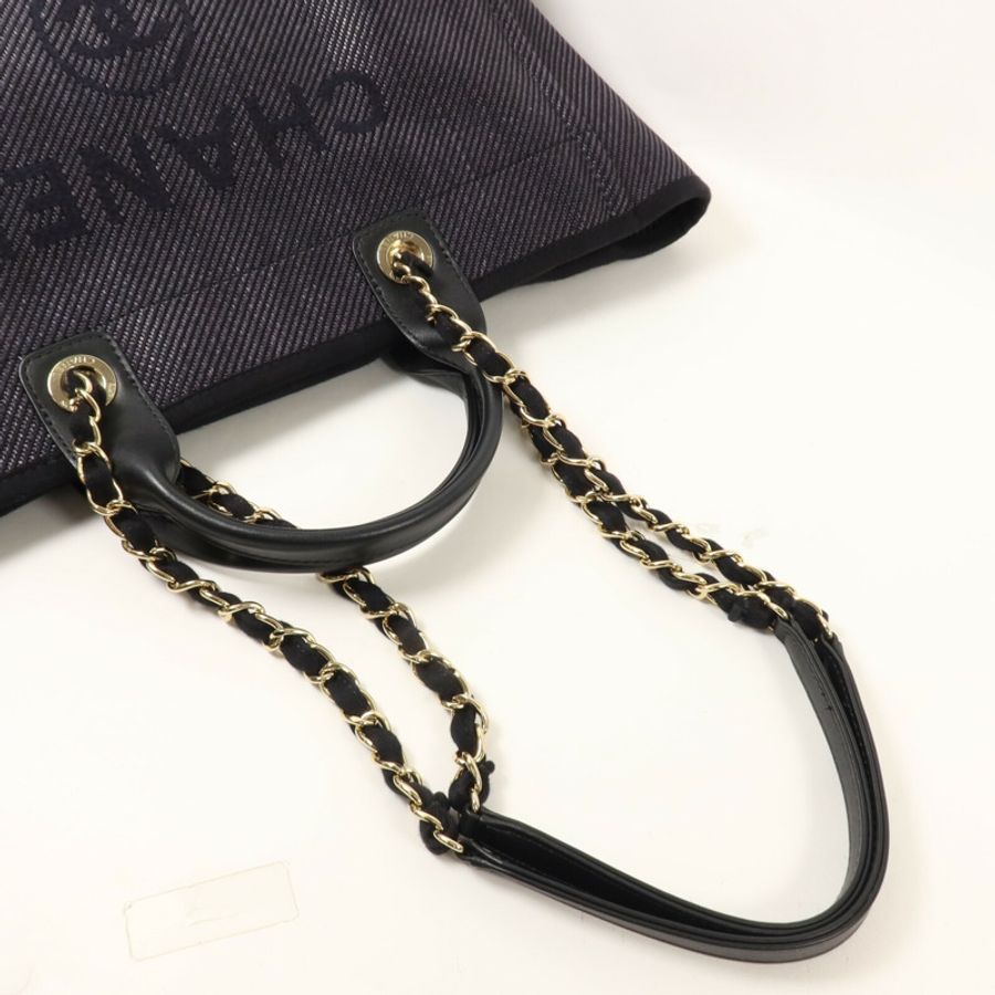CHANEL 帆布Deauville Tote鏈帶手挽肩背兩用袋-7