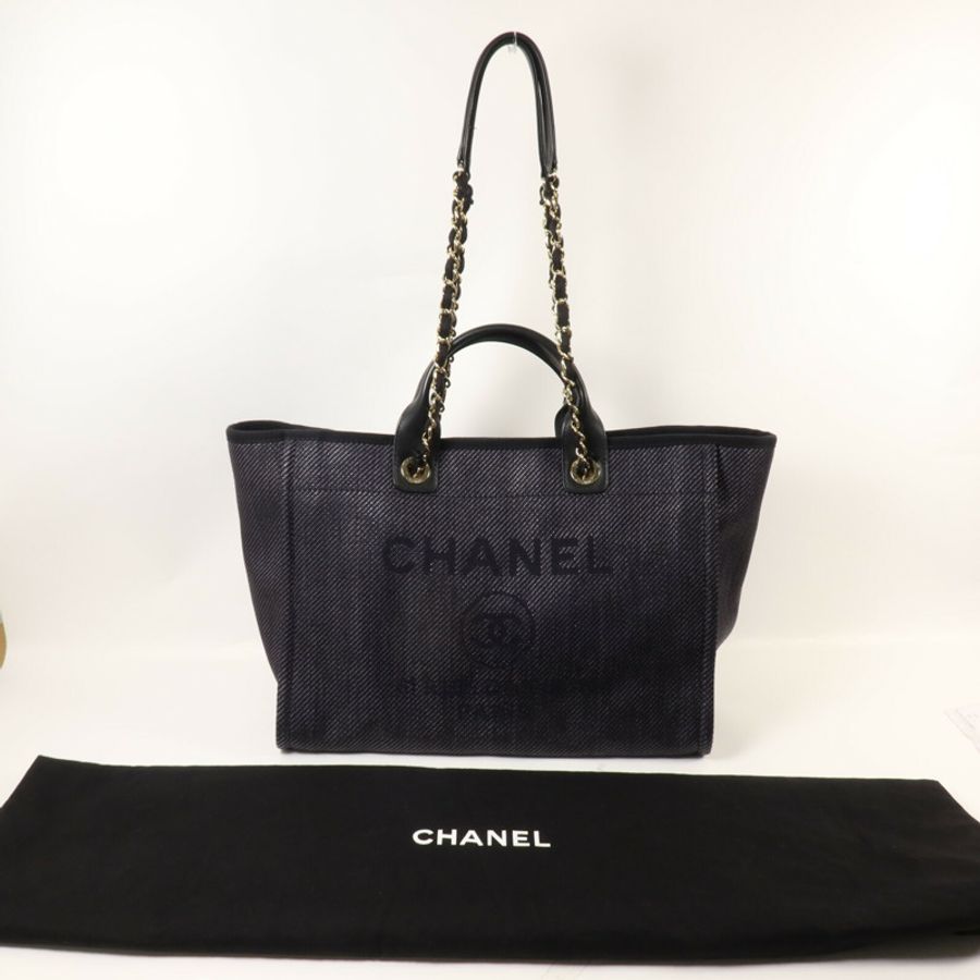 CHANEL 帆布Deauville Tote鏈帶手挽肩背兩用袋-8