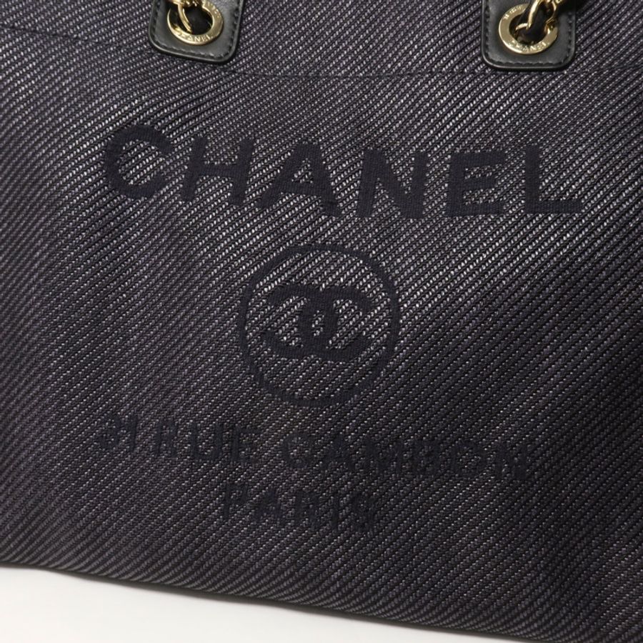 CHANEL 帆布Deauville Tote鏈帶手挽肩背兩用袋-10